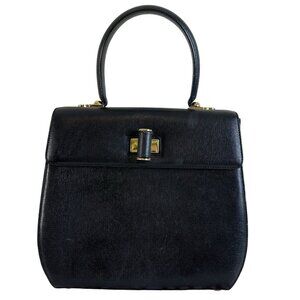 Authentic Salvatore Ferragamo Vinta Iconic Top Handle Handbag Leather Black 2Way